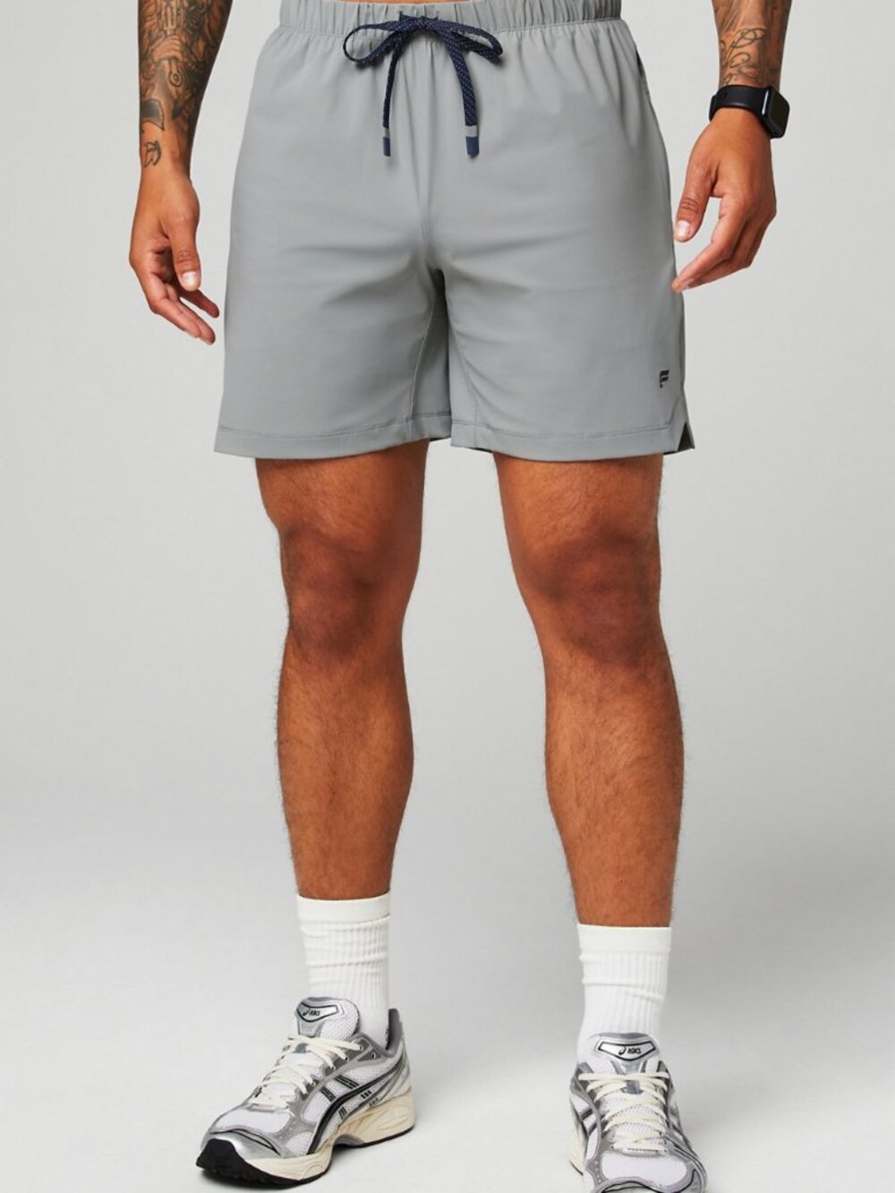Fabletics Men's Lined Athletic Shorts Vintage Grey Size L Zip Pockets MFB050